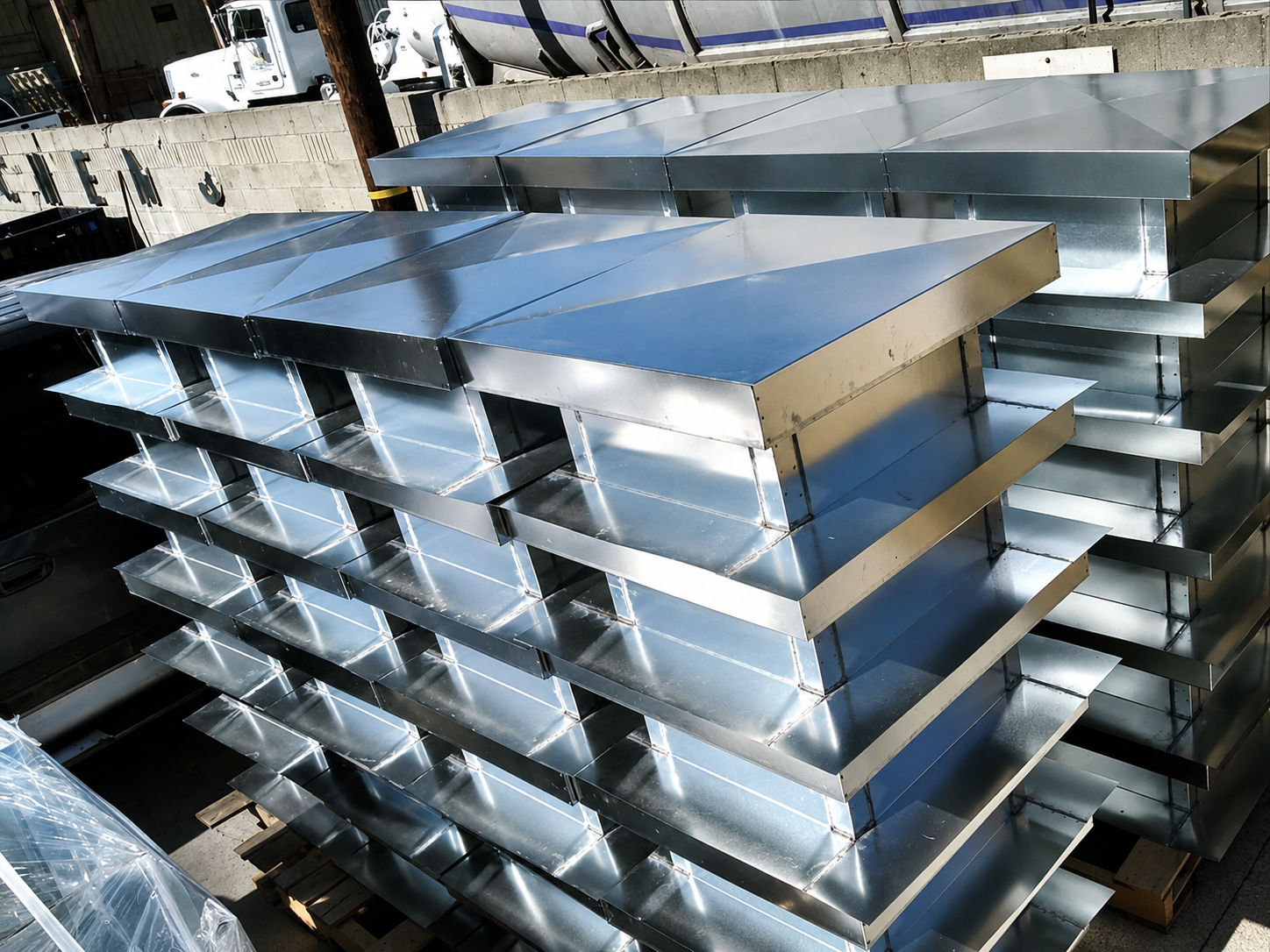 Stacked ductwork ready for a commercial project